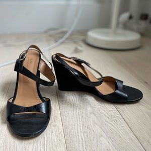 A.P.C. Black leather and suede wedge sandals